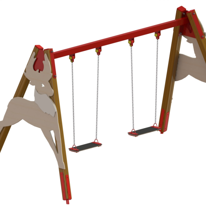 Гойдалка на дерев'яних стійках подвійна DIOS316, 379, 206, 251, 147